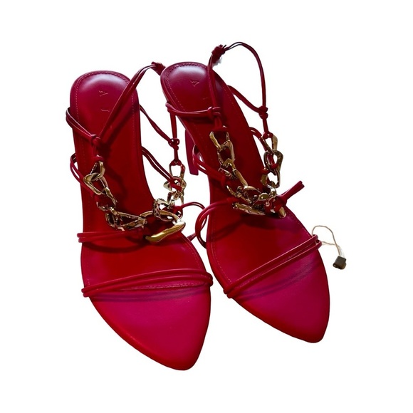 NEW AJE Astrid Chain-embellished Leather Sandals In Fuchsia Sz 39 - Picture 4 of 7